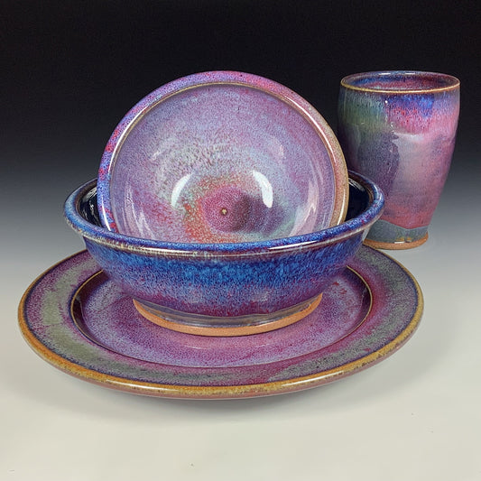 Handmade ceramic artisanal pottery dinnerware stoneware single plate setting - Purple item 3894