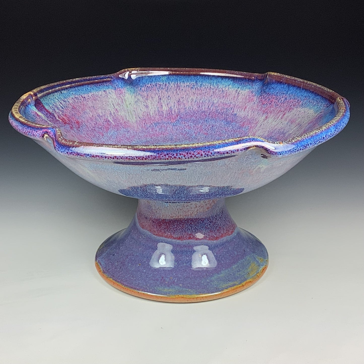 Handmade Ceramic Pedestal Serving Bowl: Purple Glaze  - Item 3999