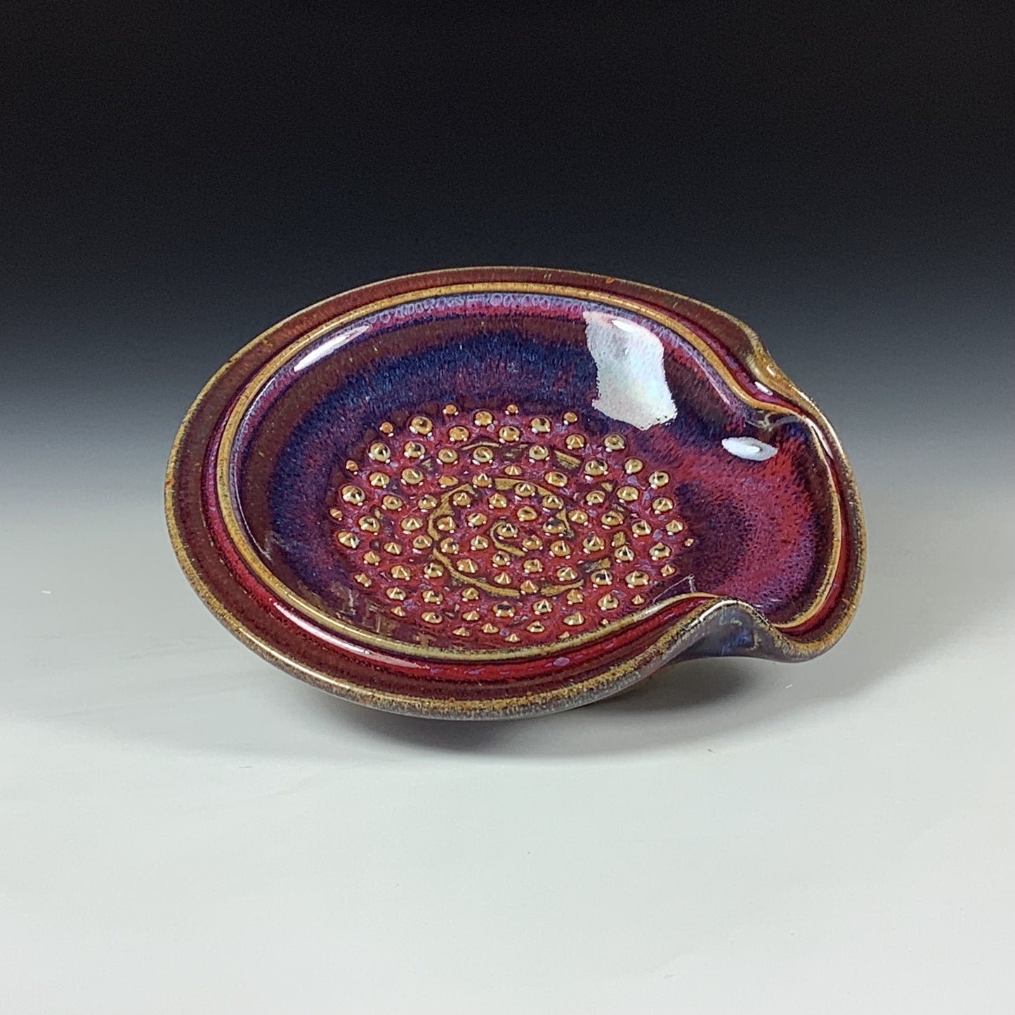 Handmade Ceramic Spoon Rest/Garlic Grater: Red Purple Glaze  - Item 4032