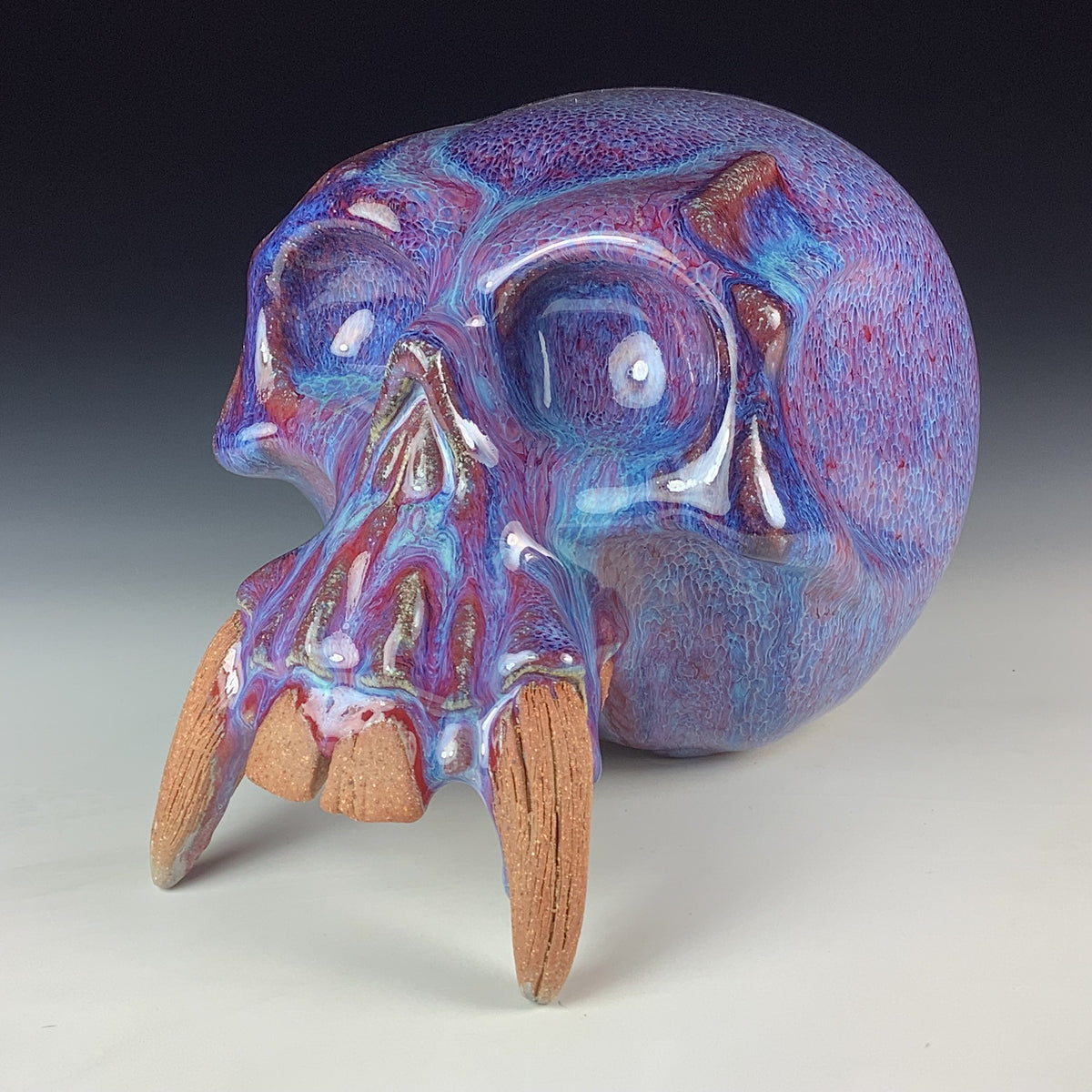Handmade Purple Ceramic Stoneware Pottery Skull
