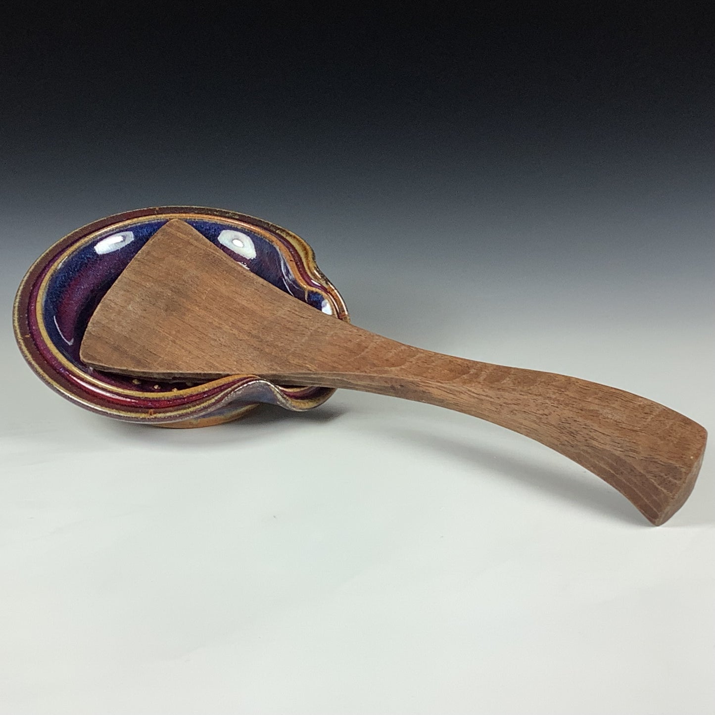 Handmade Ceramic Spoon Rest/Garlic Grater: Red Purple Glaze  - Item 4031