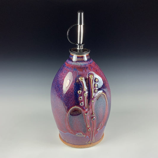 Ceramic olive oil dispenser oil bottle oil cruet handmade stoneware pottery dinnerware kitchenware- purple red slip dotted item 3842