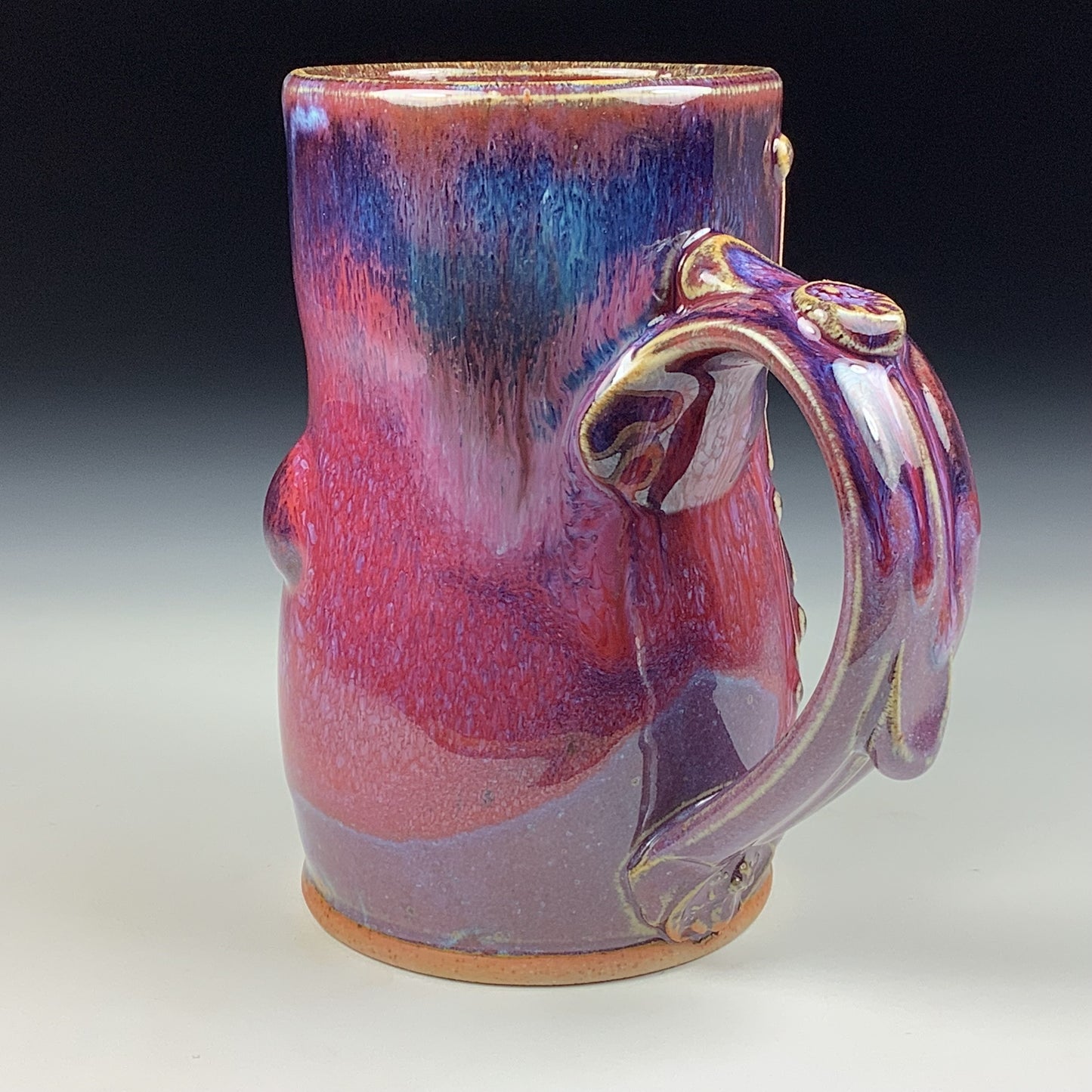 Handmade ceramic mugs stoneware coffee mugs pottery tea mugs stoneware drinkware - Purple red bamboo bump mug 3790