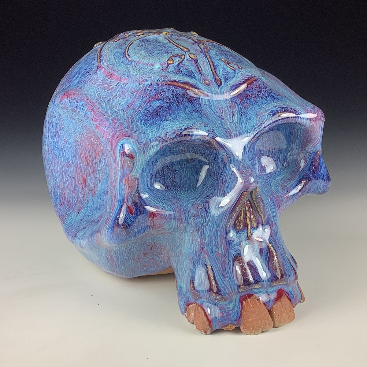 Handmade Purple Ceramic Stoneware Pottery Skull
