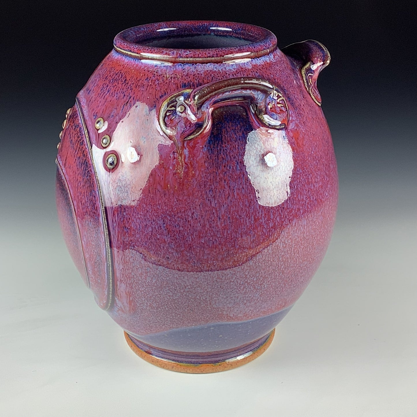 Handmade Stoneware Pottery Slip Trail Bamboo Purple Red Glaze Vase - Item 4093