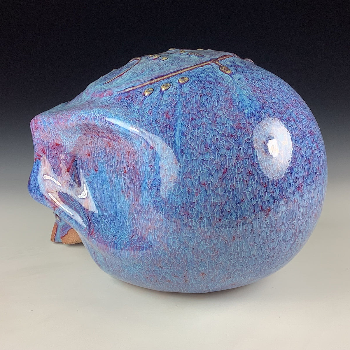Handmade Purple Ceramic Stoneware Pottery Skull
