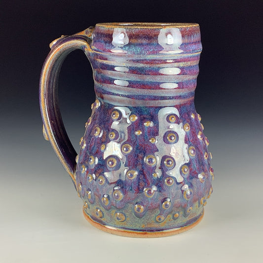 Handmade Stoneware Coffee Mug: Purple Glaze, Slip-Dotted
