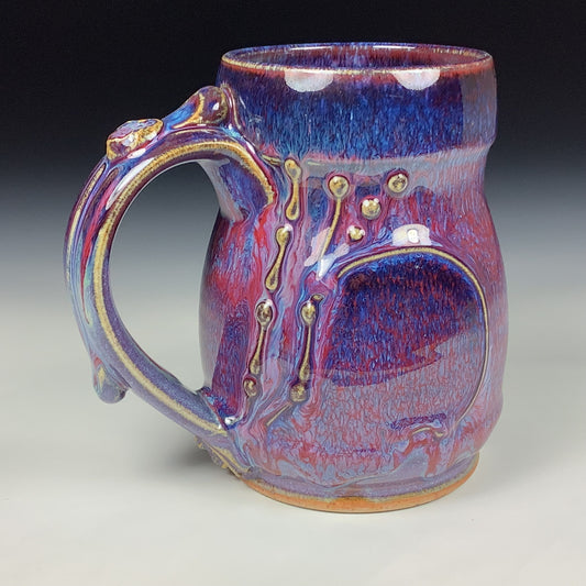 Handmade ceramic mugs stoneware coffee mug pottery tea mugs stoneware drinkware - purple red slip trail dot bamboo item 3852