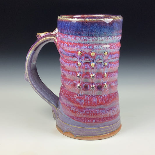 Handmade ceramic mugs stoneware coffee mugs pottery tea mugs stoneware drinkware - purple red slip trail dots bump item 3799