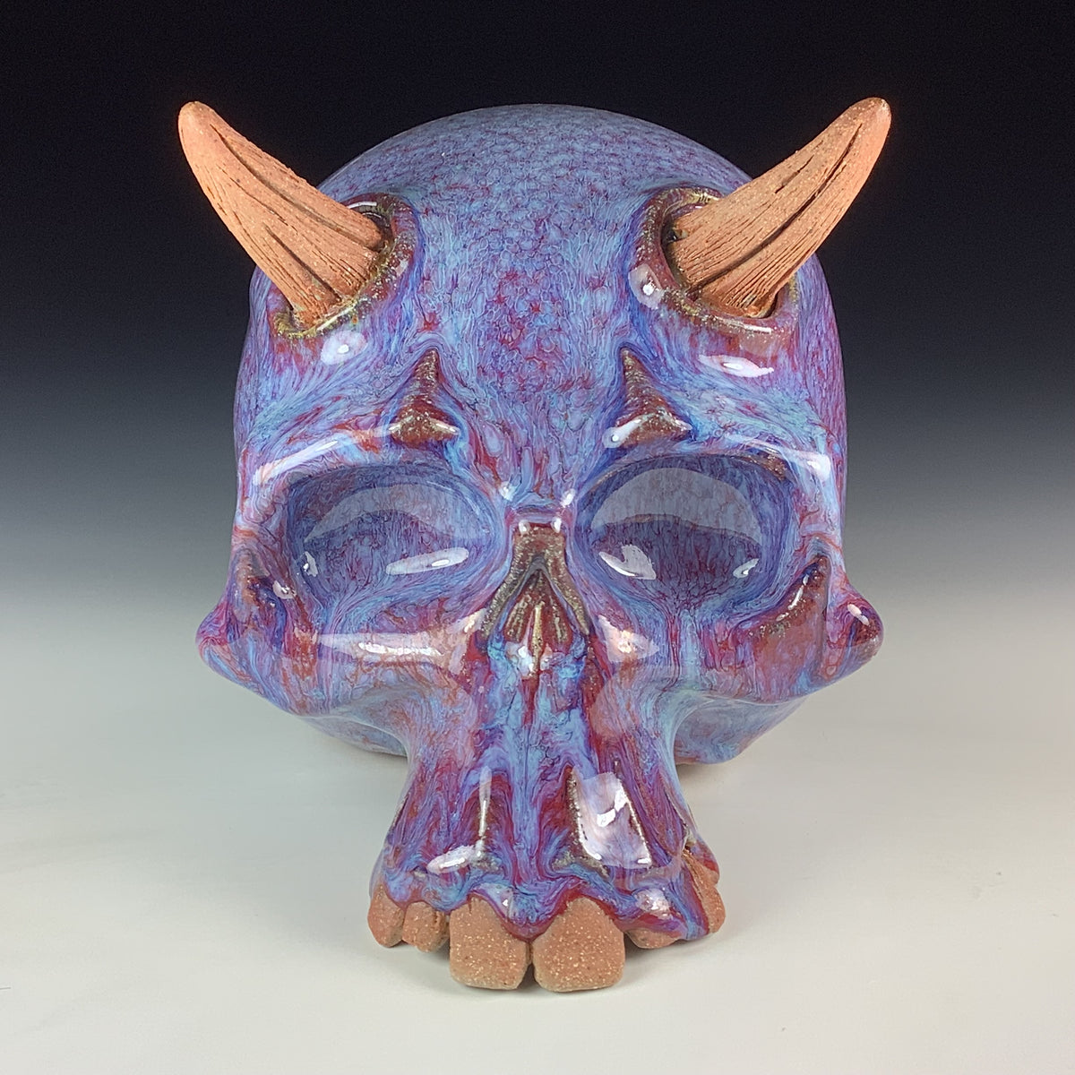 Handmade Purple Ceramic Stoneware Pottery Skull