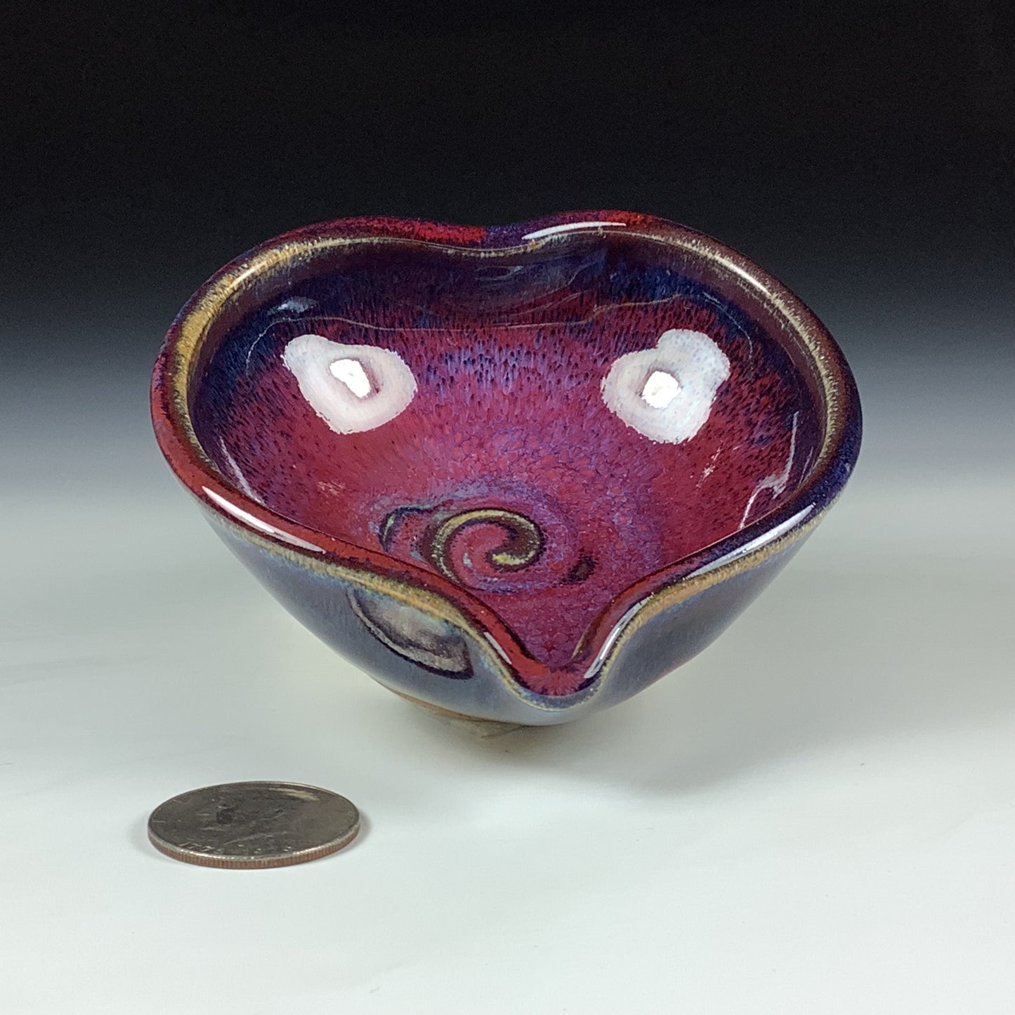Handmade Ceramic Heart-Shaped Bowl, Red Purple Glaze - Item 4035