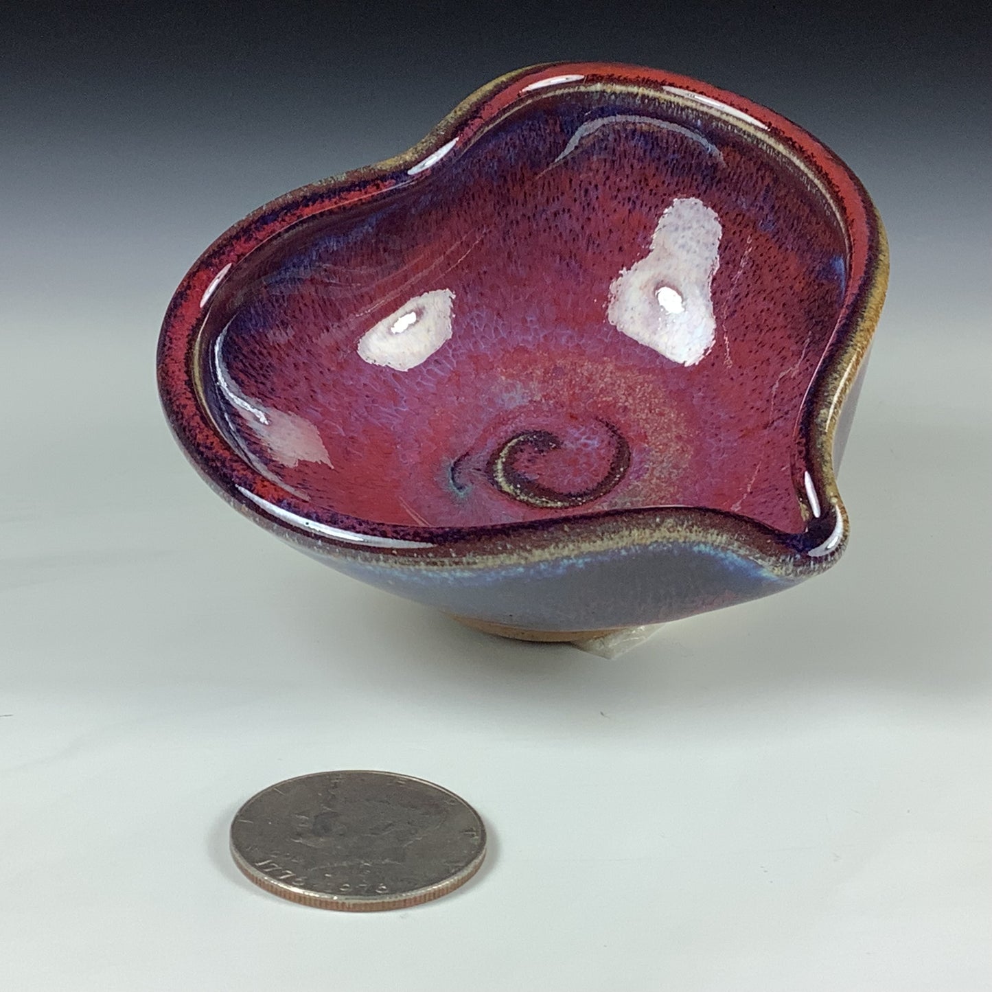 Handmade Ceramic Heart-Shaped Bowl, Red Purple Glaze - Item 4057