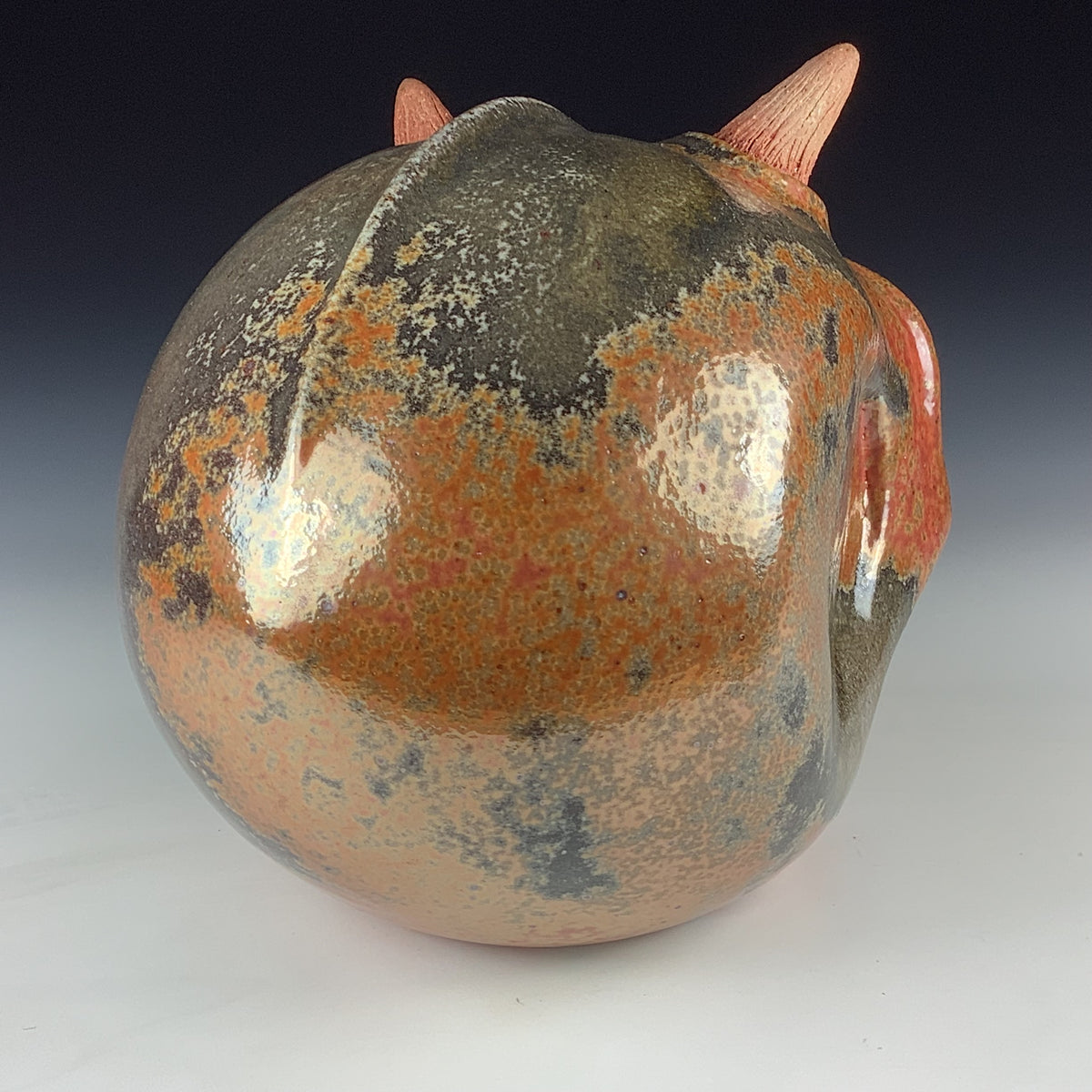 Handmade Shino Orange Ceramic Stoneware Pottery Skull