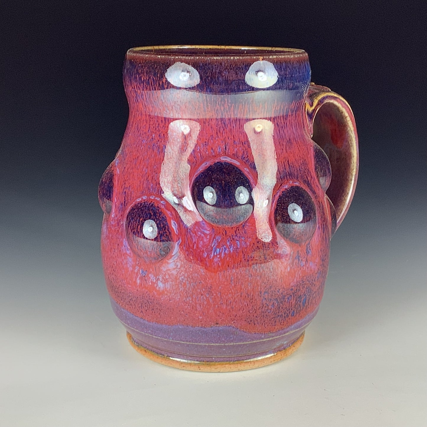 Handmade Stoneware Coffee Mug: Red Purple Glaze, Bump Pottery Tea Mug
