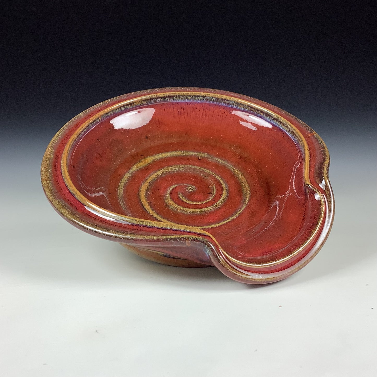 Handmade Ceramic Spoon Rest: Red Glaze, Spiral