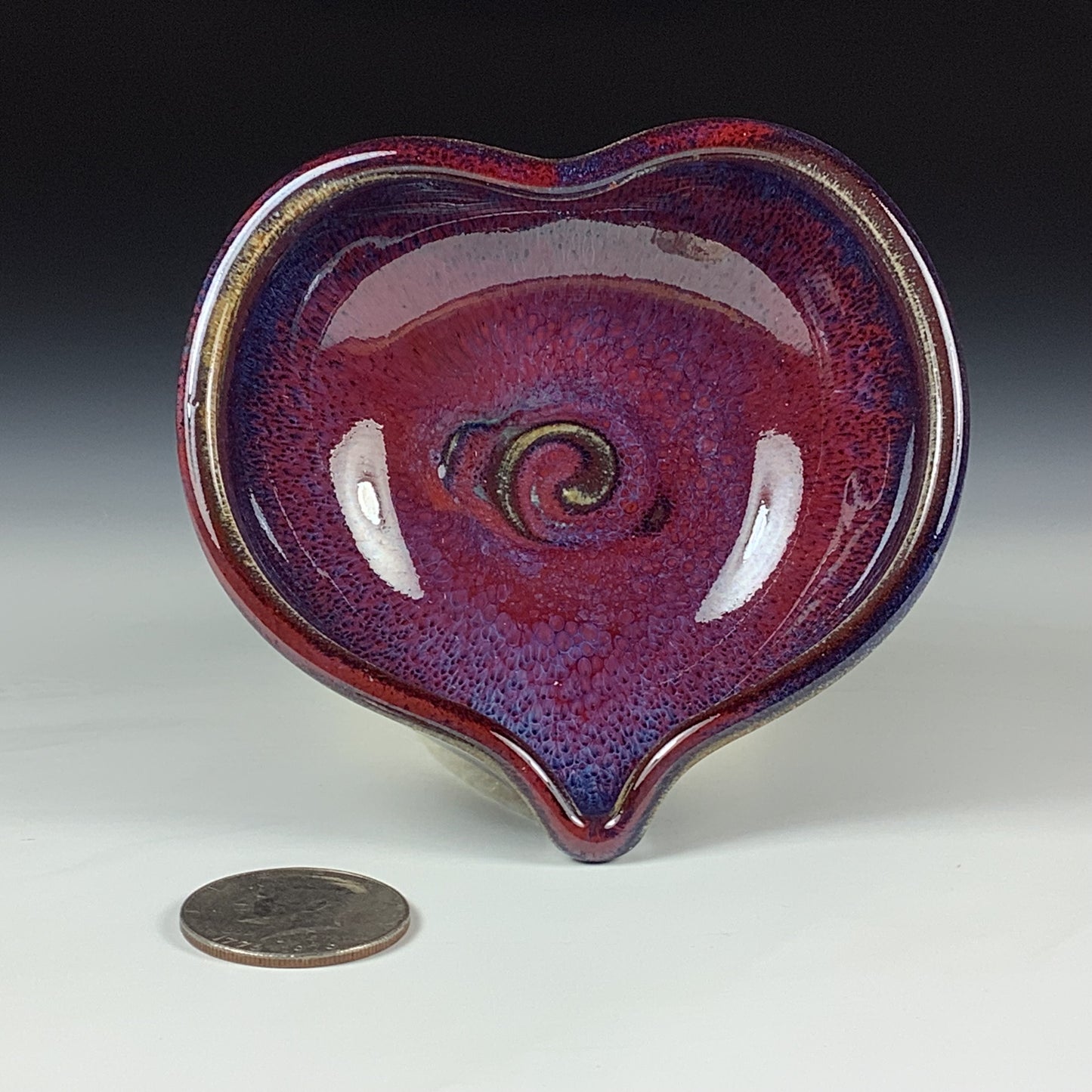Handmade Ceramic Heart-Shaped Bowl, Red Purple Glaze - Item 4035