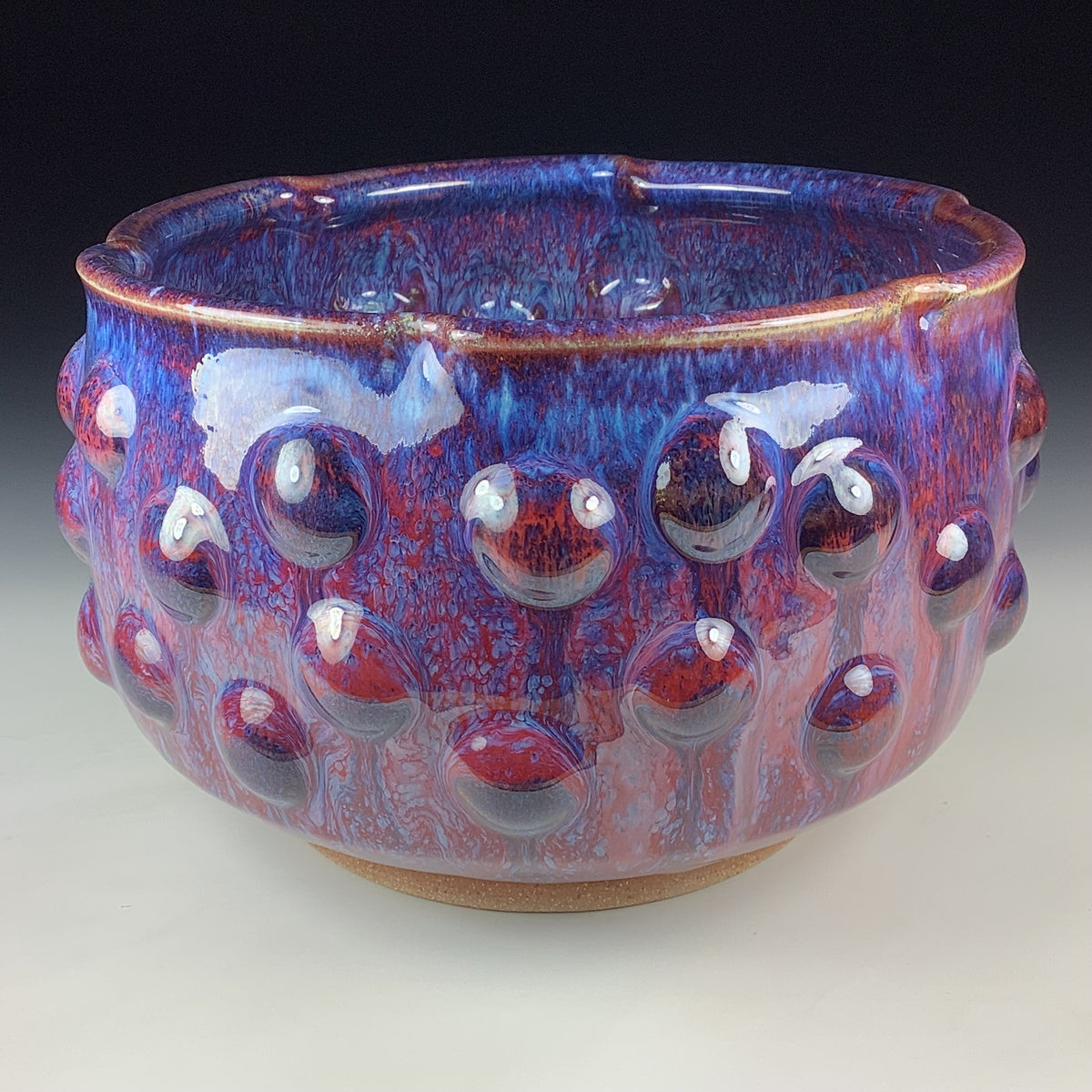 Handmade Ceramic Stoneware Pottery Serving Bowl or Centerpiece - Medium Red Purple Bump  Glaze