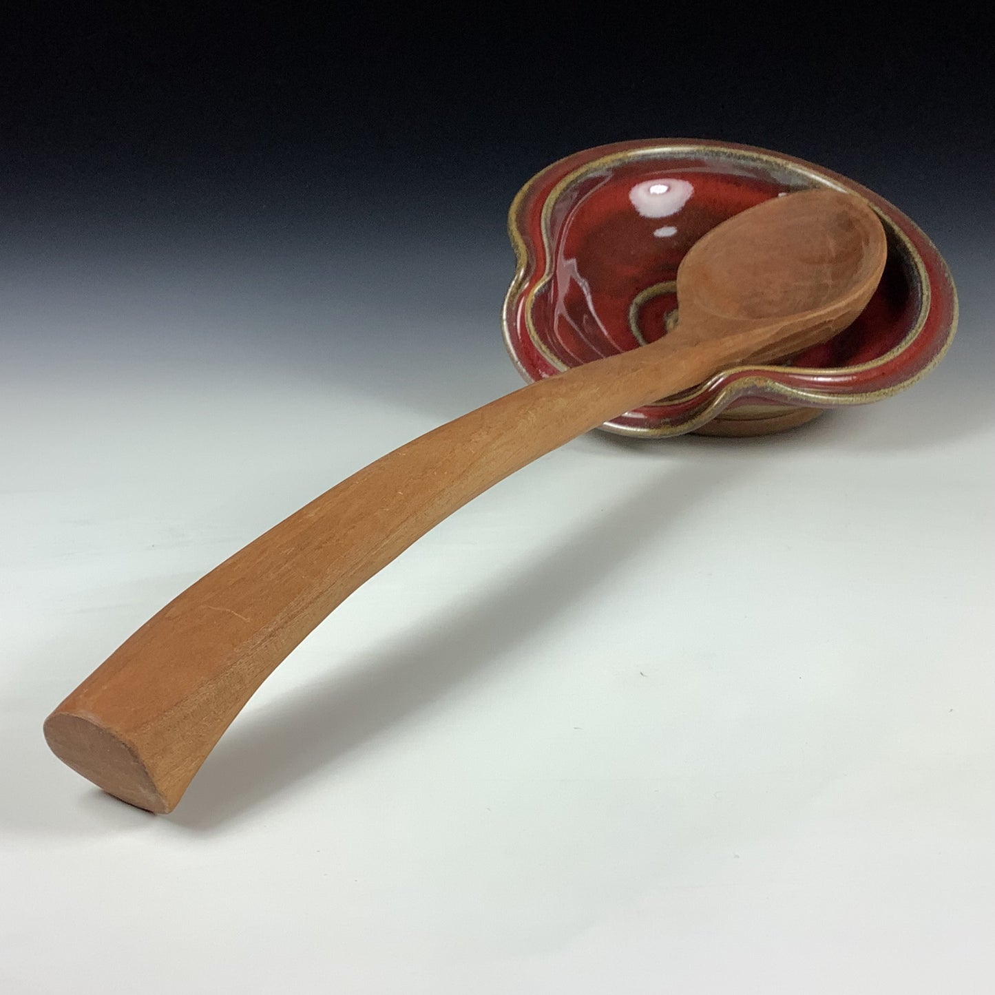 Handmade Ceramic Spoon Rest: Red Glaze, Spiral