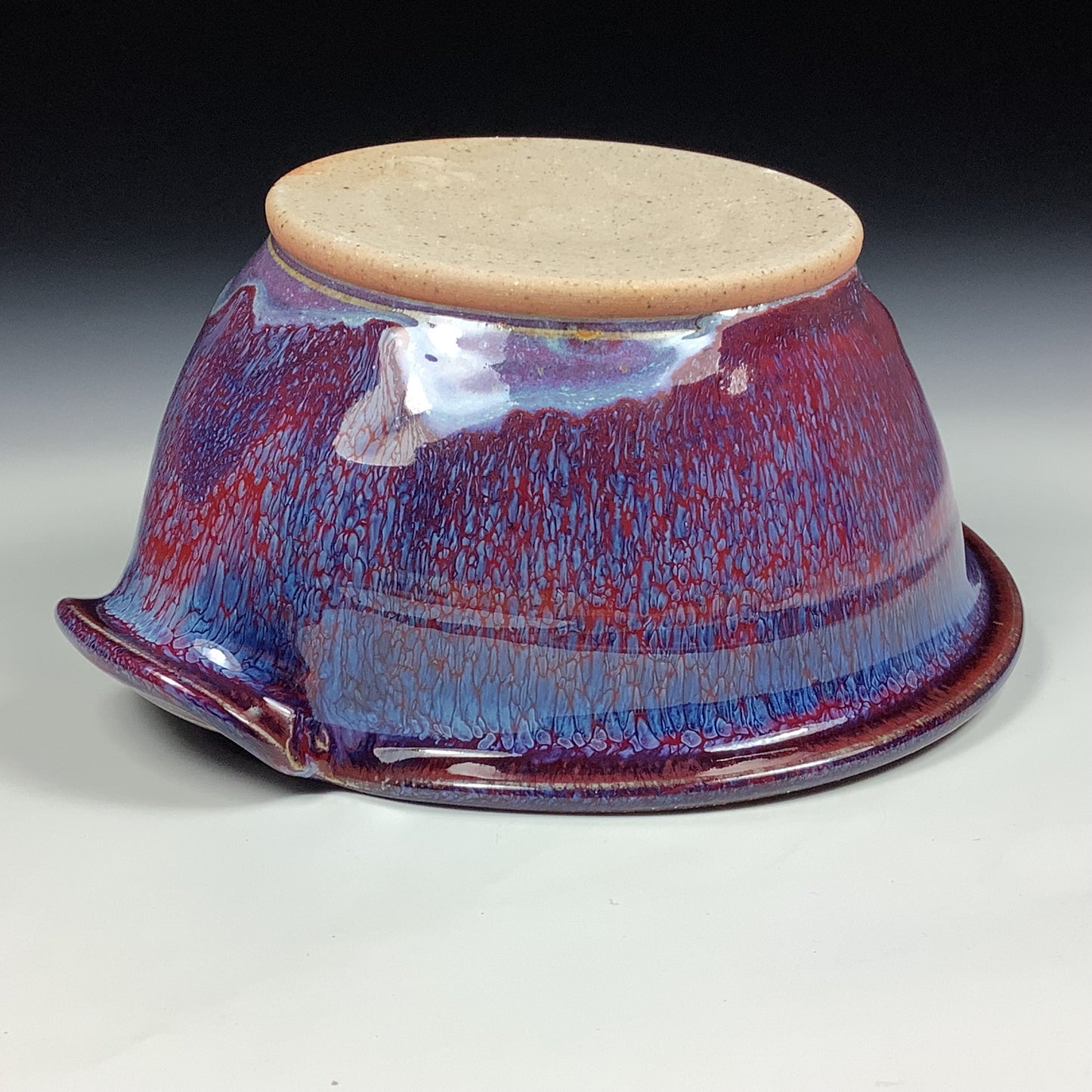 Handmade ceramic deep spoon rest stoneware pottery kitchenware - Purple red dotted rim item 3866