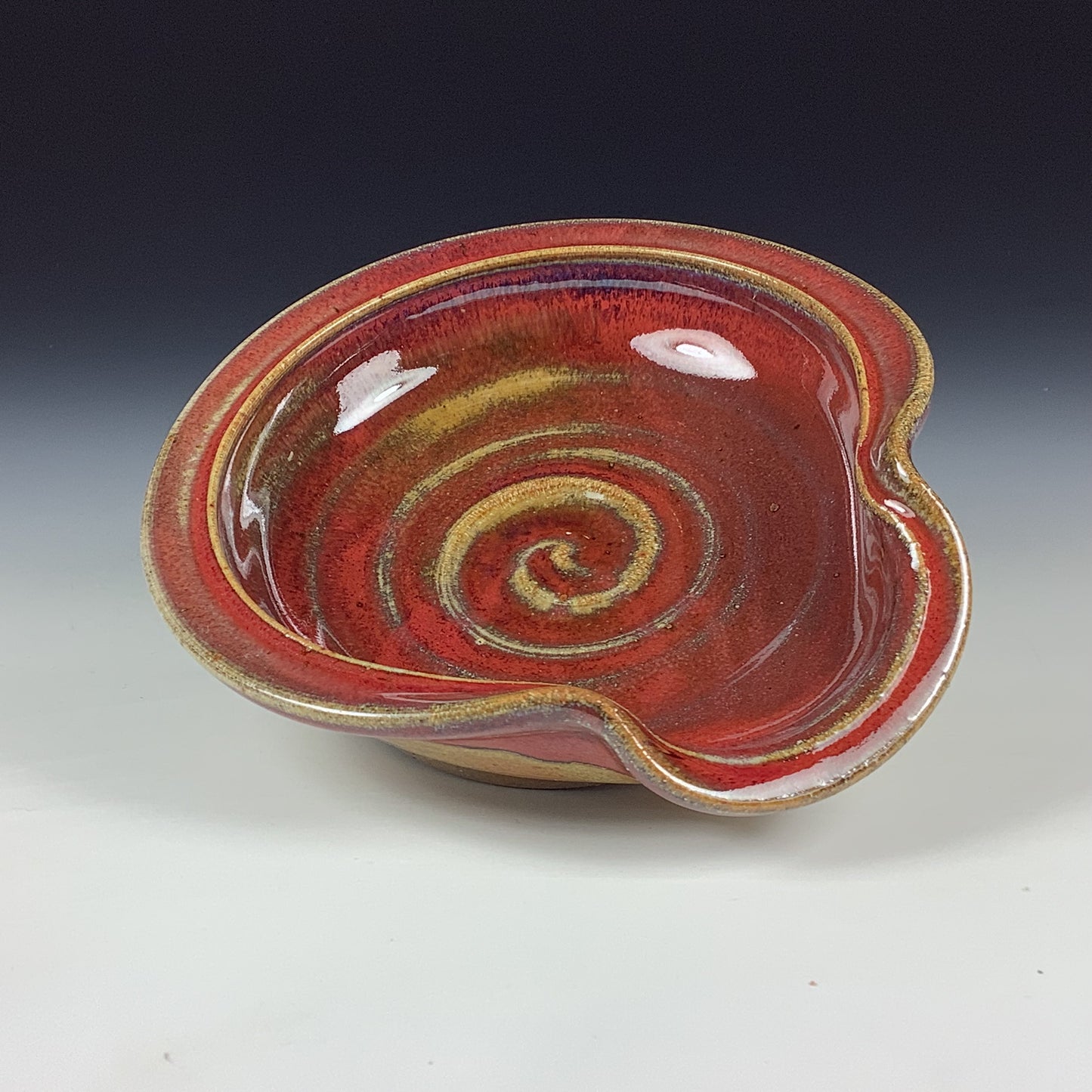 Handmade Ceramic Spoon Rest: Red Glaze, Spiral