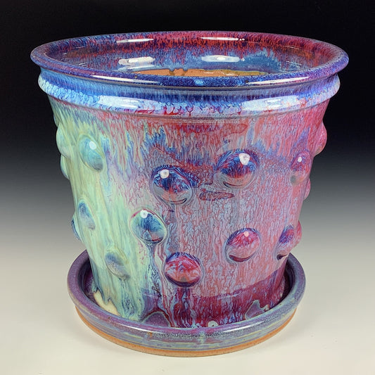 Handmade ceramic stoneware pottery planter - purple blue flashed bump item 3881