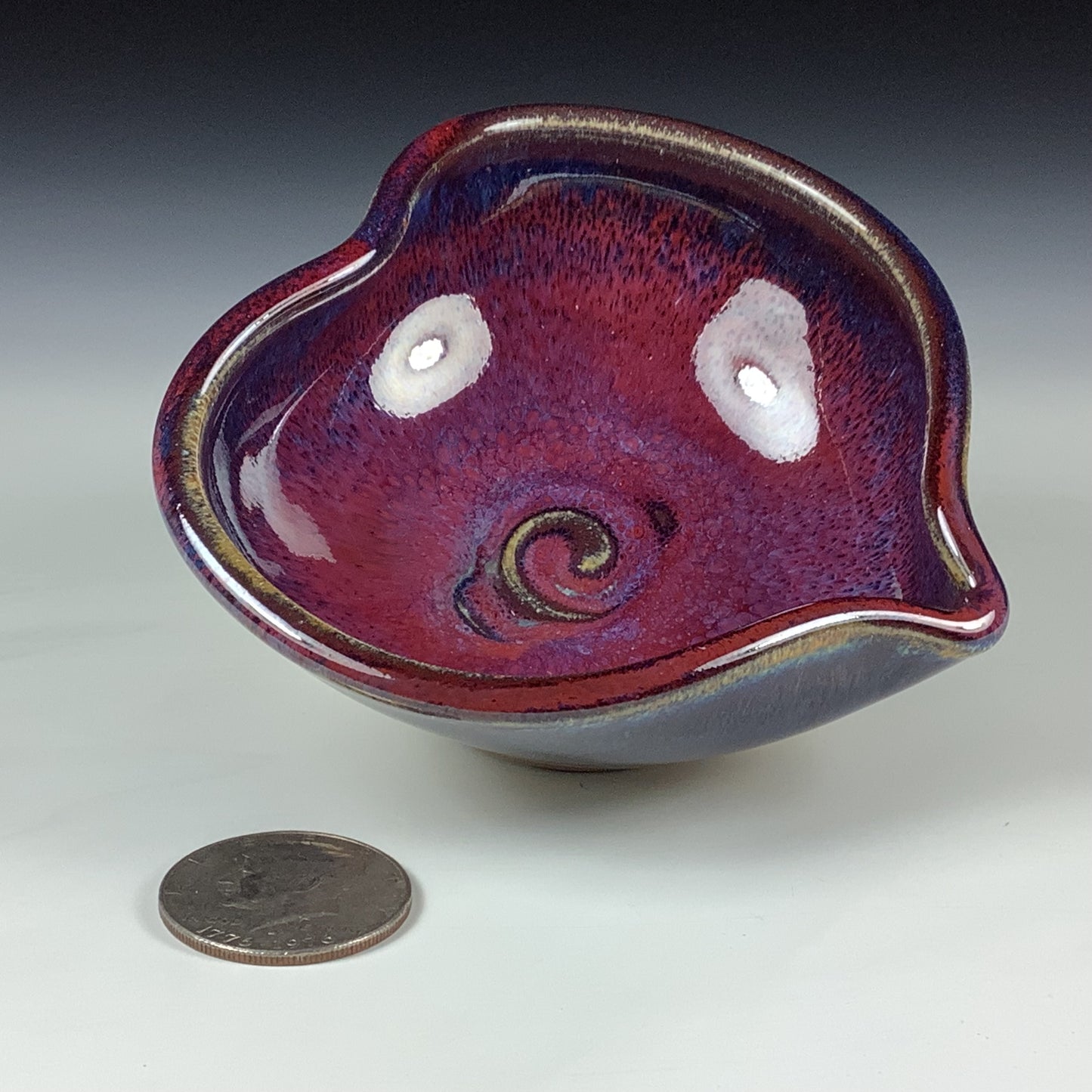 Handmade Ceramic Heart-Shaped Bowl, Red Purple Glaze - Item 4035