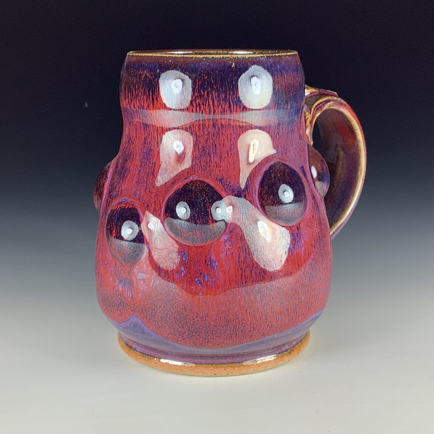 Handmade Stoneware Coffee Mug: Red Purple Glaze, Bump Pottery Tea Mug
