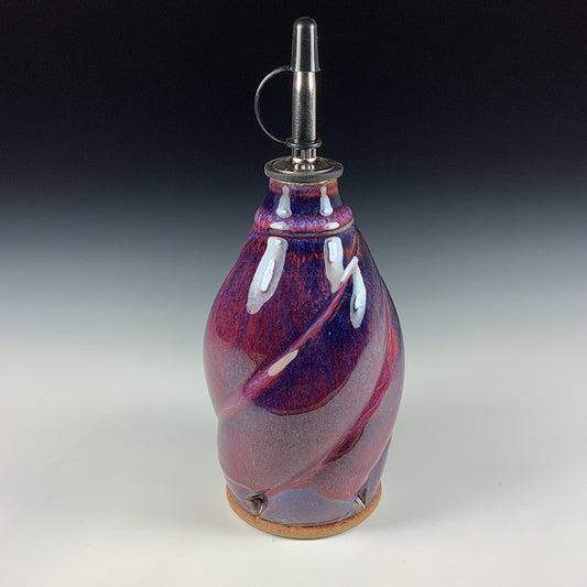 Ceramic olive oil dispenser oil bottle oil cruet handmade stoneware pottery dinnerware kitchenware - Deep dark purple twisty- item 3841