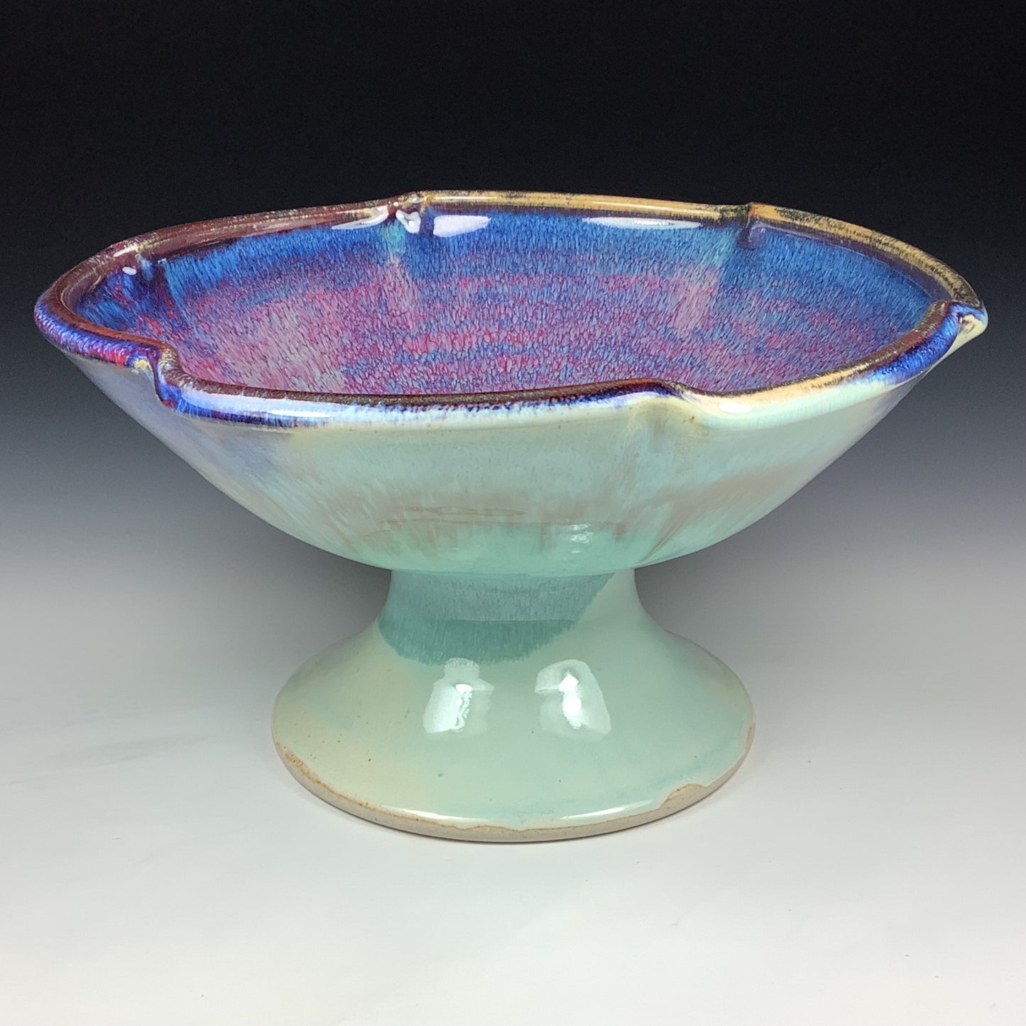 Handmade Ceramic Pedestal Serving Bowl: Purple Glaze  - Item 3998