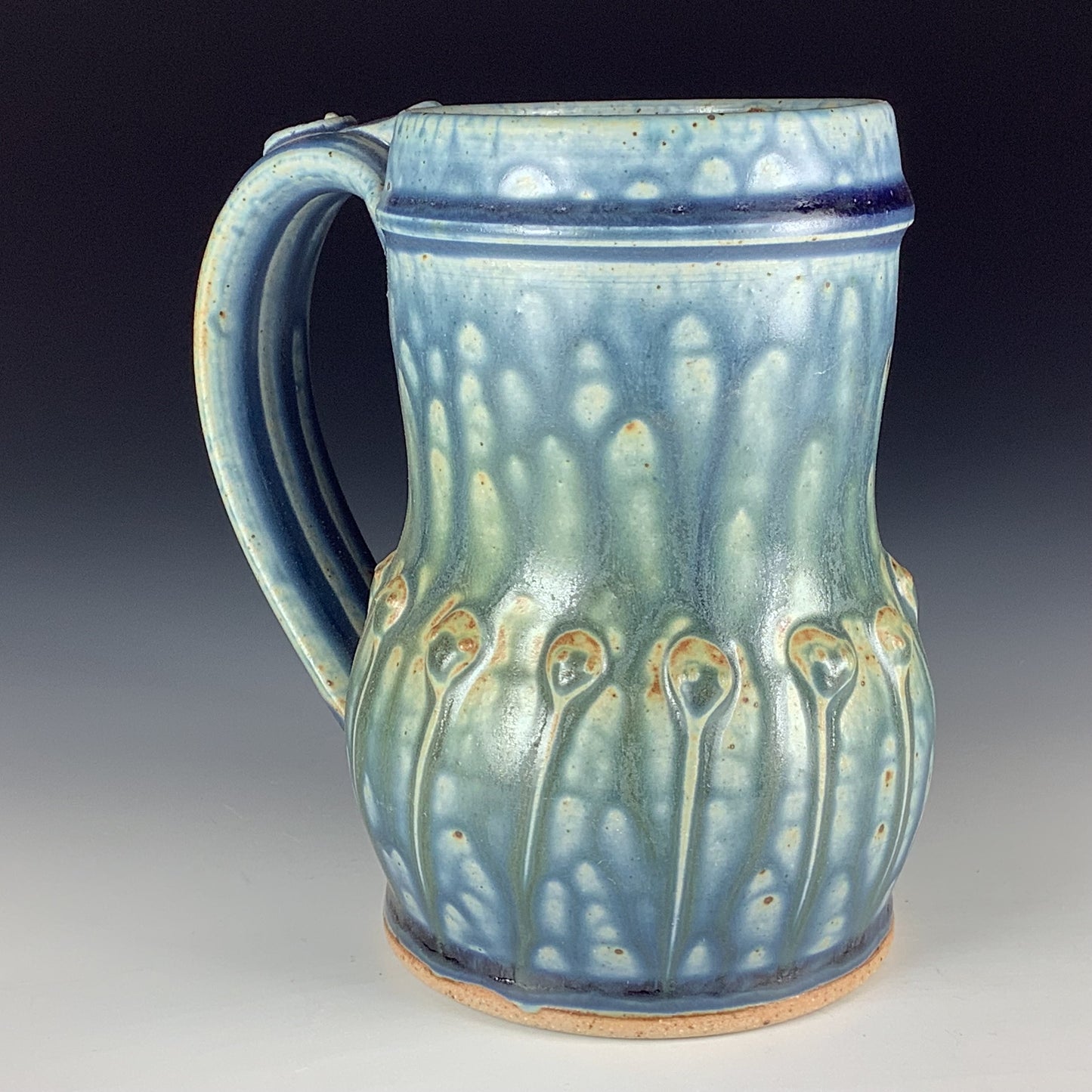 Handmade Stoneware Coffee Mug: Ash Blue Glaze, Slip-Dotted