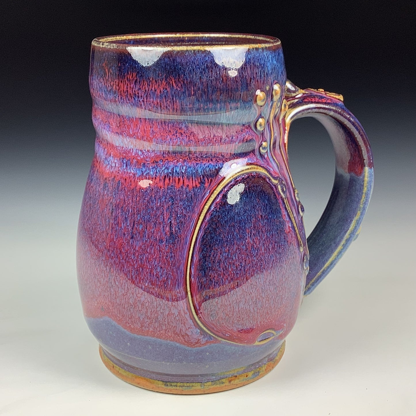 Handmade Stoneware Coffee Mug: Purple Red Glaze, Bump Pottery Tea Mug - Mug 3980