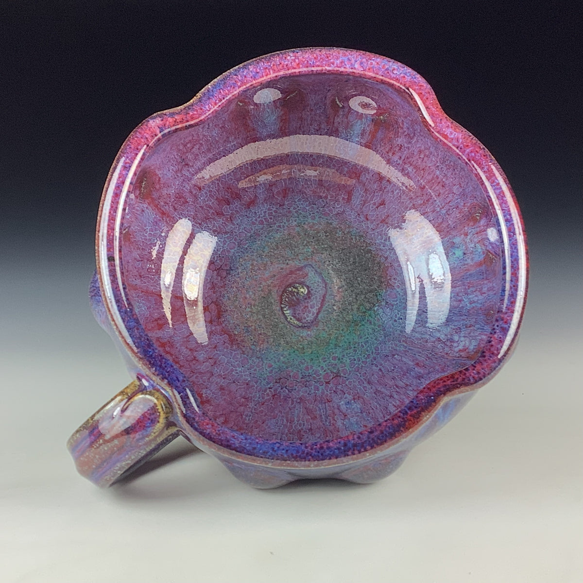 Handmade Ceramic Pottery Bowl with Handle, Red Purple Bump Glaze