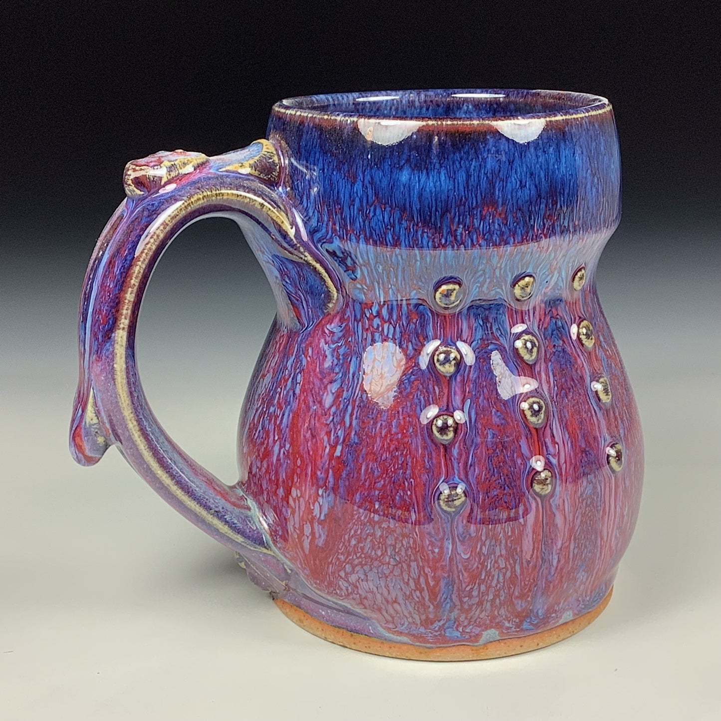 Handmade ceramic mugs stoneware coffee mugs pottery tea mugs stoneware drinkware - Purple red slip dotted bump 3860