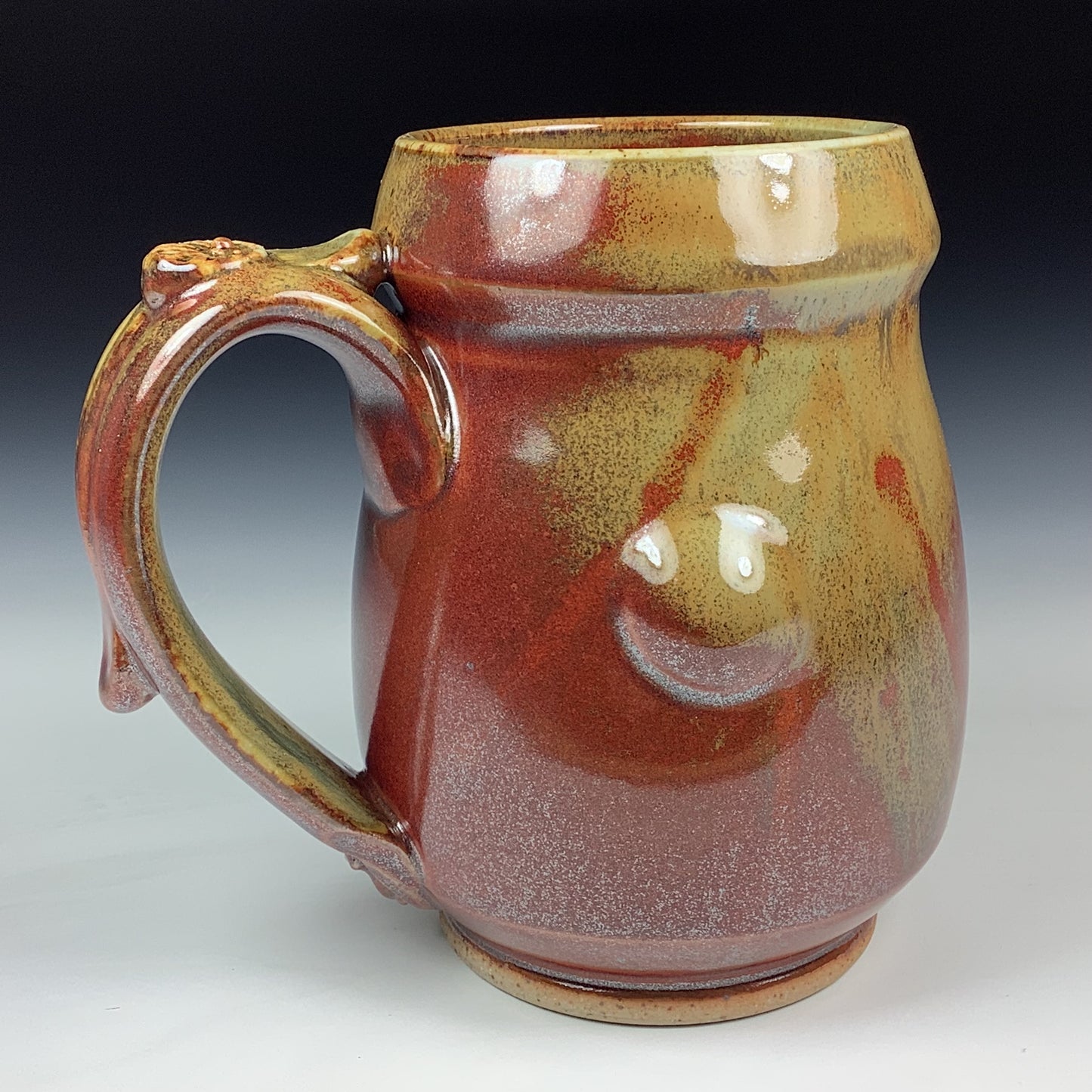 Handmade Stoneware Coffee Mug: Iron Red with White Ash Glaze, Bump Pottery Tea Mug - Mug 3983