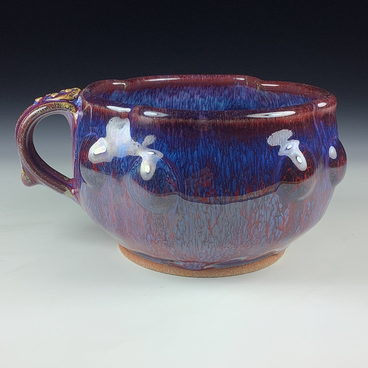 Handmade Ceramic Pottery Bowl with Handle, Red Purple Bump Glaze