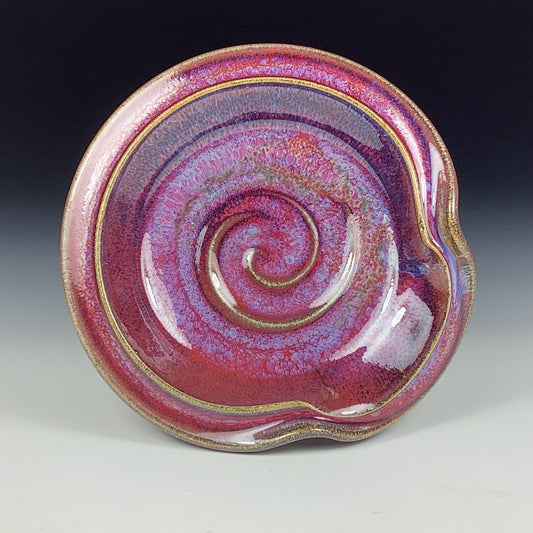 Handmade ceramic spoon rest stoneware pottery kitchenware - spiral spoon rest - Purple red item 3806