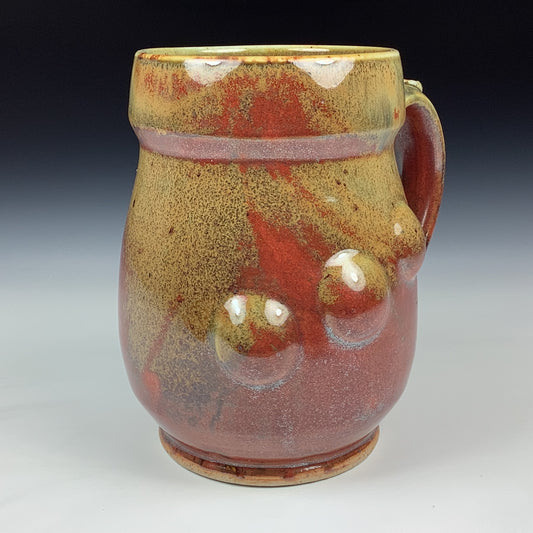 Handmade Stoneware Coffee Mug: Iron Red with White Ash Glaze, Bump Pottery Tea Mug - Mug 3987