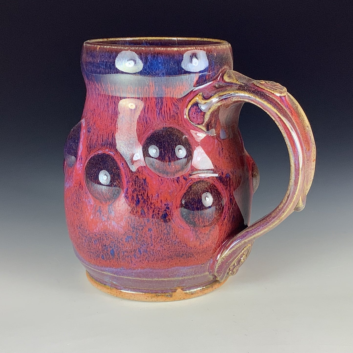 Handmade Stoneware Coffee Mug: Red Purple Glaze, Bump Pottery Tea Mug