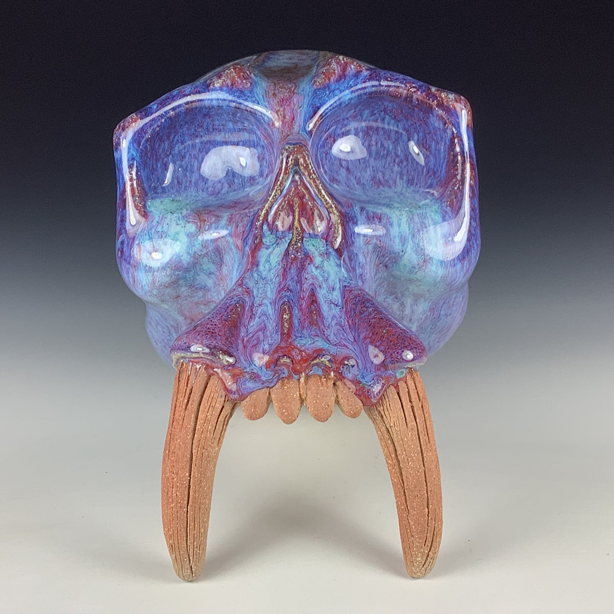 Handmade Purple Ceramic Stoneware Pottery Skull