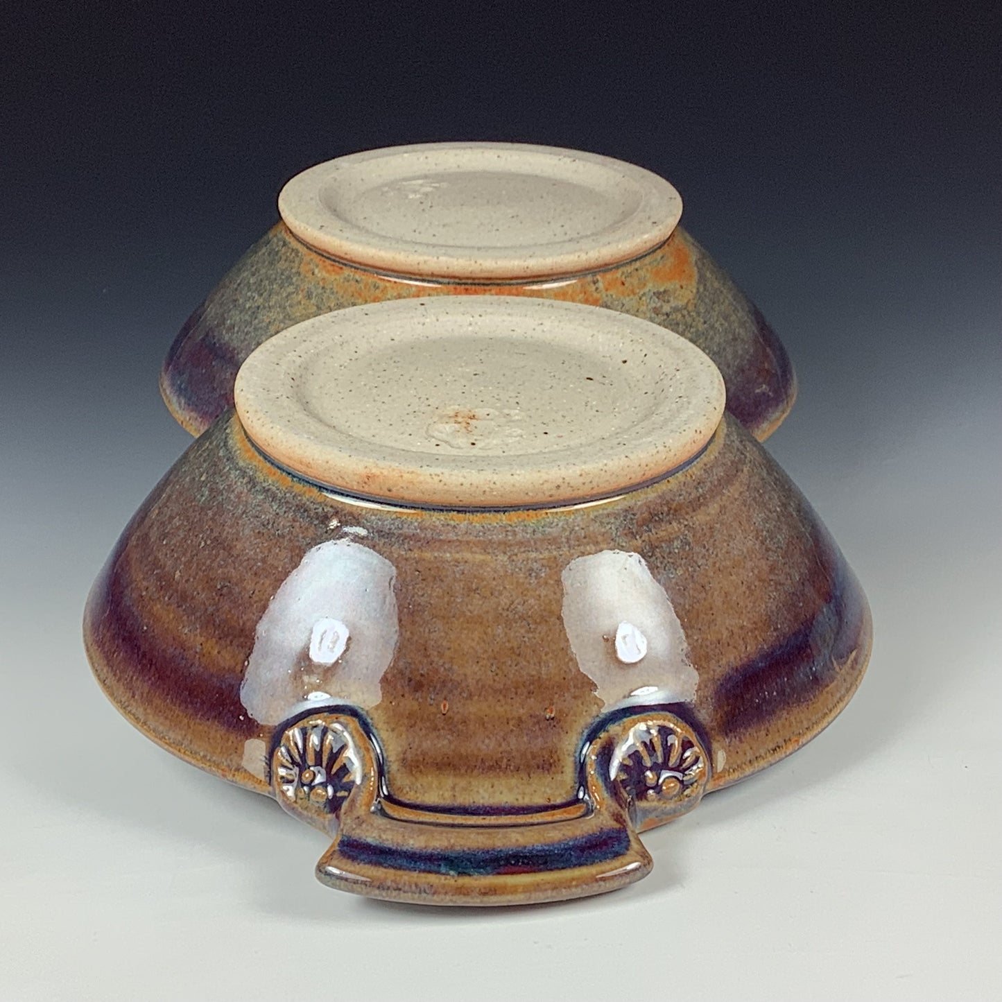 Handmade Ceramic Stoneware Pottery Serving Bowl or Centerpiece - Purple Glaze Double Bowl with Handles