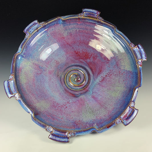 Handmade Stoneware Pottery Large Purple Glazed Serving Platter with Handles