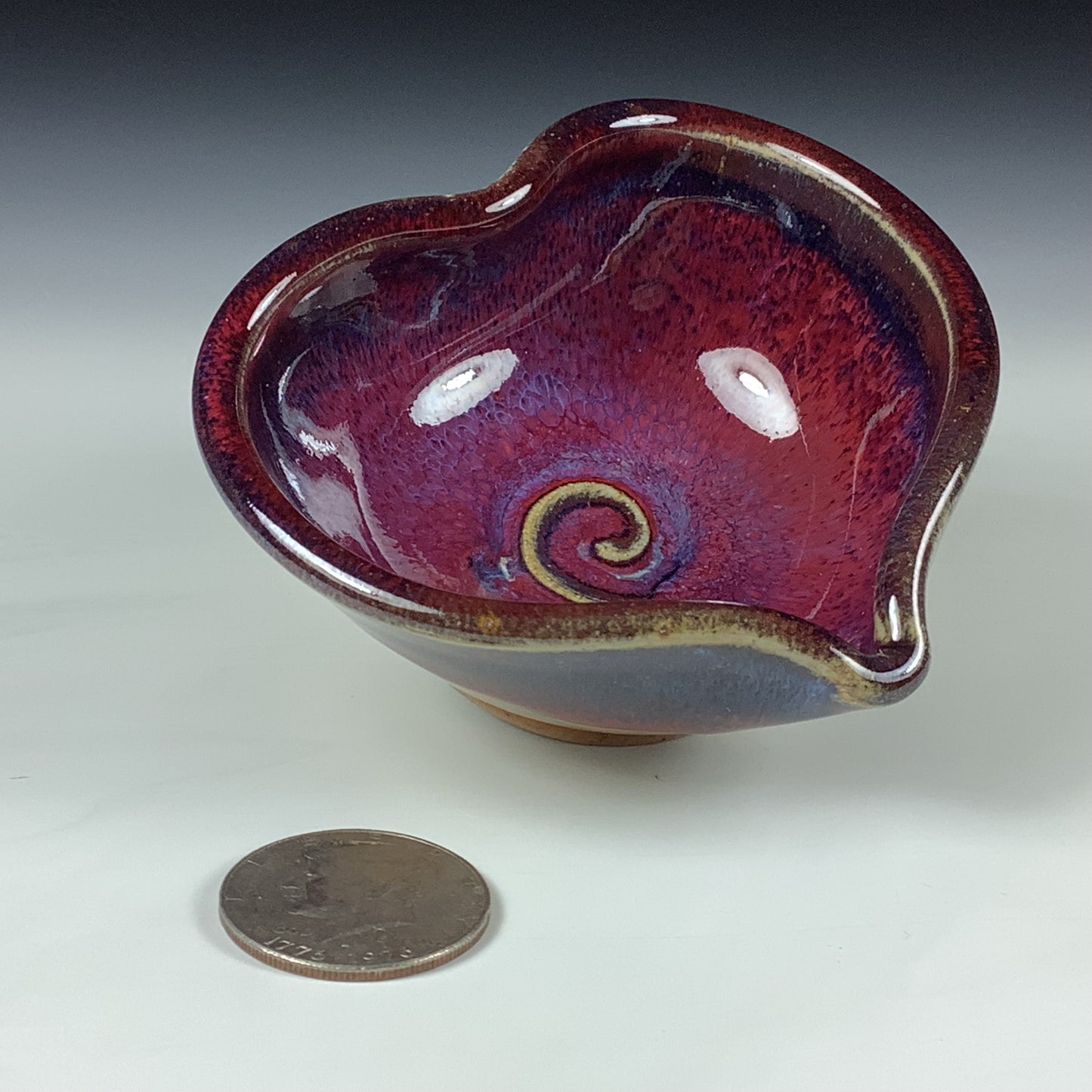 Handmade Ceramic Heart-Shaped Bowl, Red Purple Glaze - Item 4041
