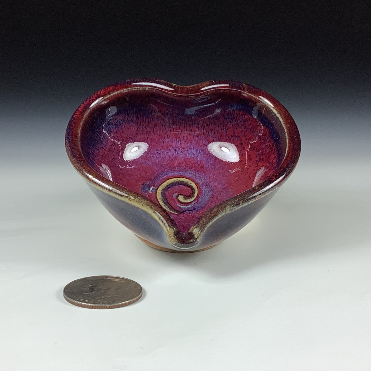 Handmade Ceramic Heart-Shaped Bowl, Red Purple Glaze - Item 4041