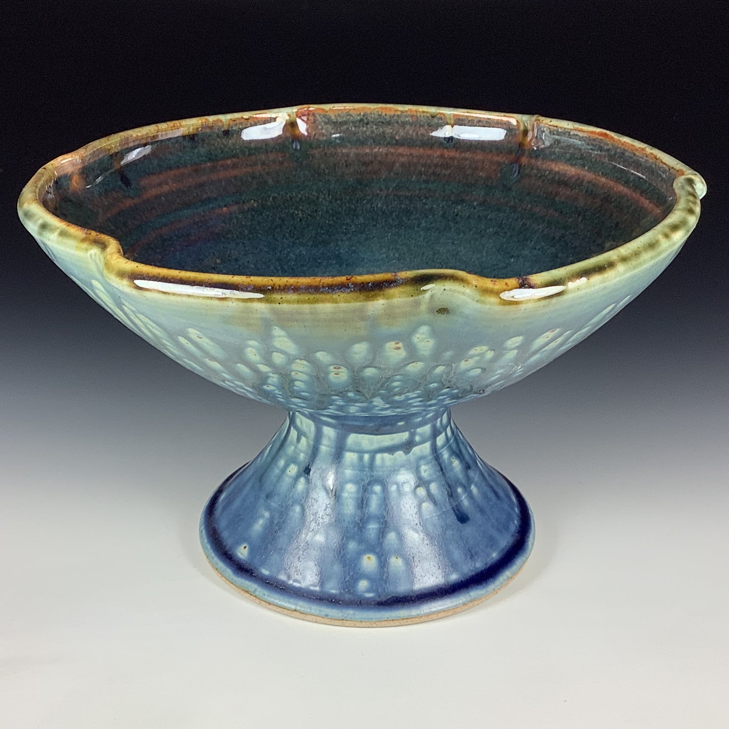 Handmade Ceramic Pedestal Serving Bowl: Ash Blue Glaze