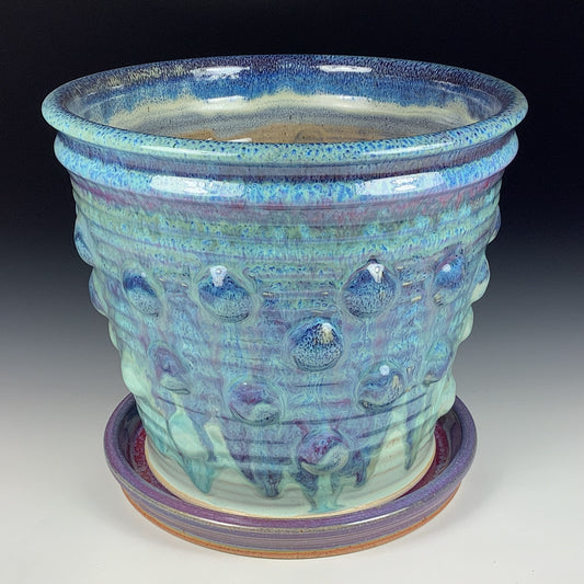 Handmade ceramic stoneware pottery planter - light blue bump item  3873