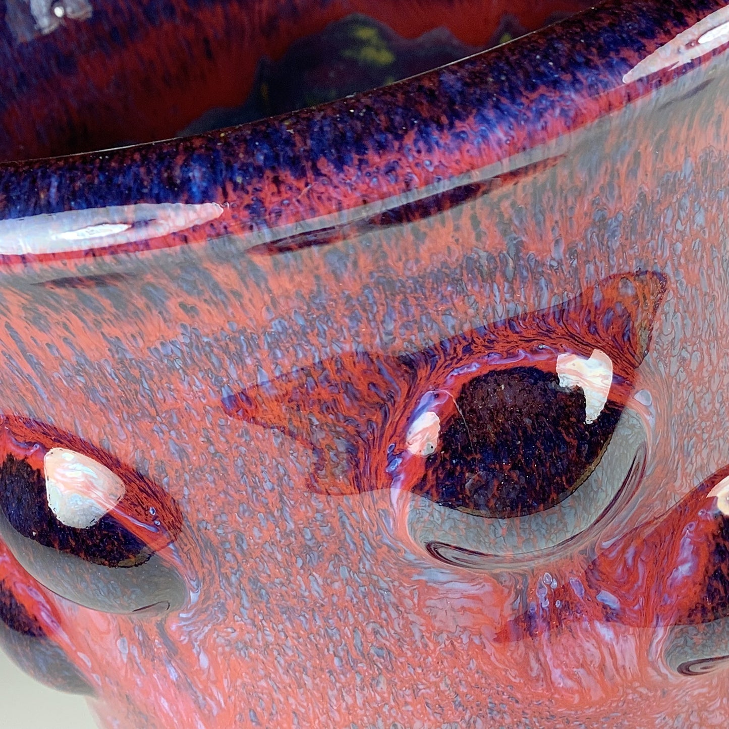 Handmade Stoneware Utensil Holder: Purple Red Glaze Bump Pottery Vase - Item 4100