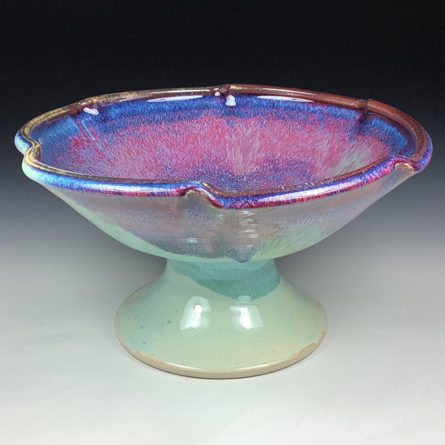 Handmade Ceramic Pedestal Serving Bowl: Purple Glaze  - Item 3998