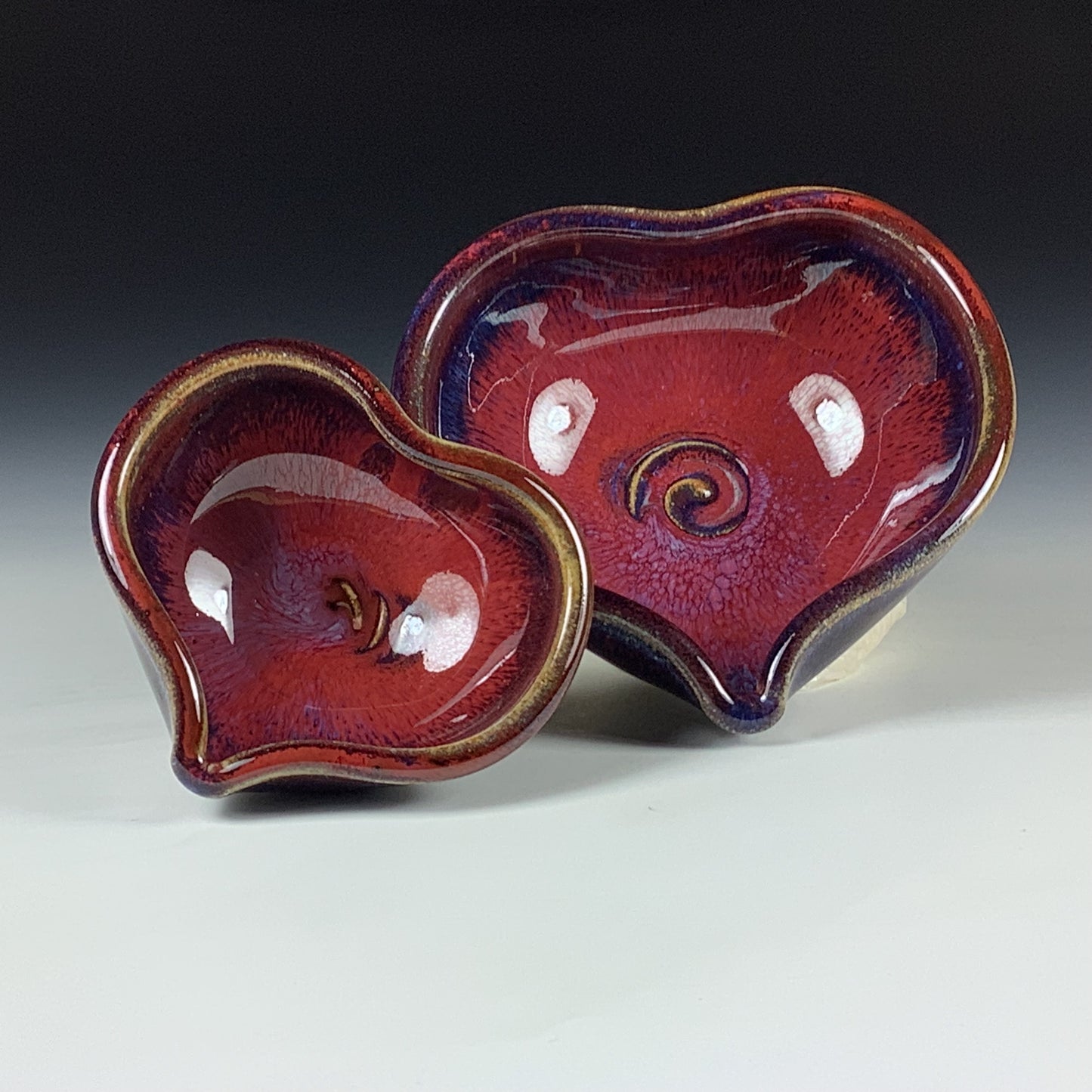 Handmade Ceramic Heart-Shaped Nesting Bowl Set of 2, Red Purple Glaze - Item 4027