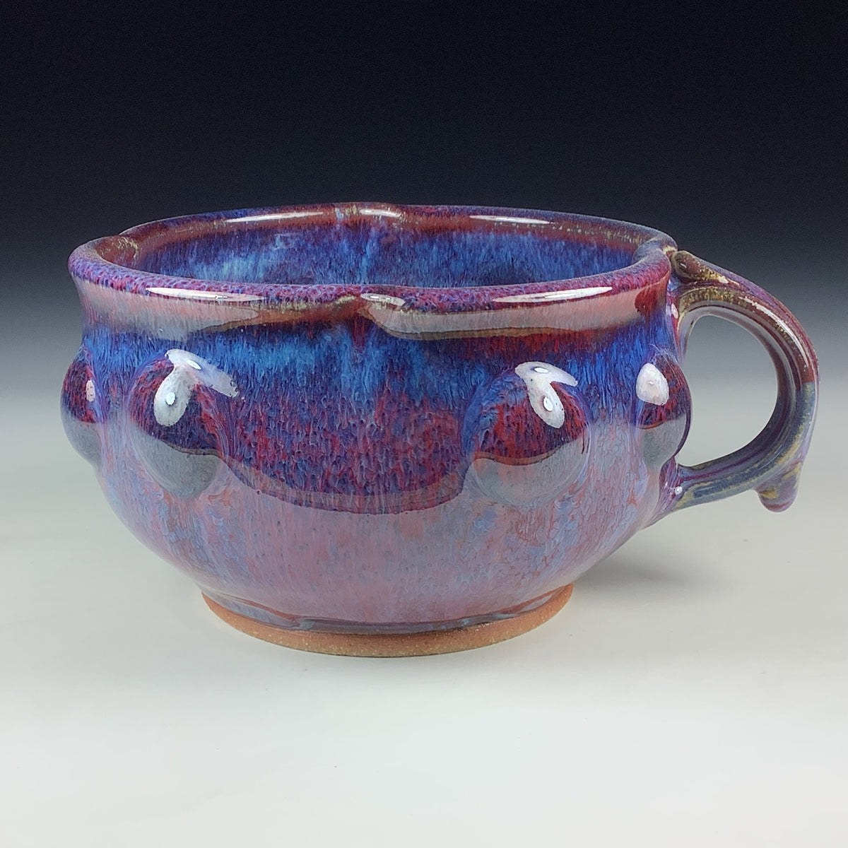 Handmade Ceramic Pottery Bowl with Handle, Red Purple Bump Glaze