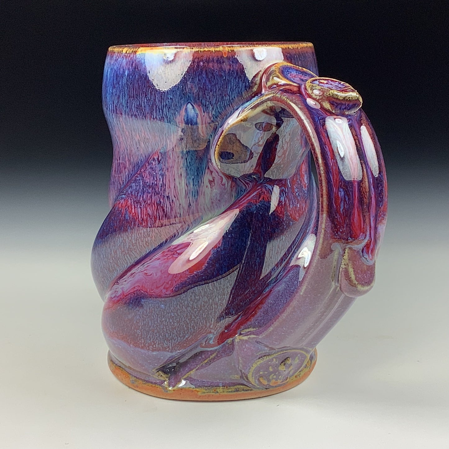Handmade ceramic mugs stoneware coffee mugs pottery tea mugs stoneware drinkware - purple red twisty mug 3776